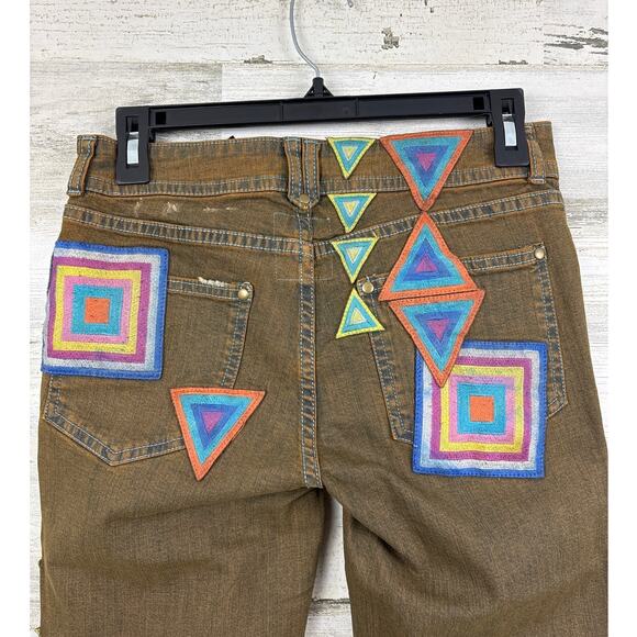 Revolve Chaser Women’s 27 Green Patched Boho Skinny Denim Jeans Retro NWT - Picture 4 of 7